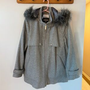 Kensie Heather Gray Jacket with Faux Fur